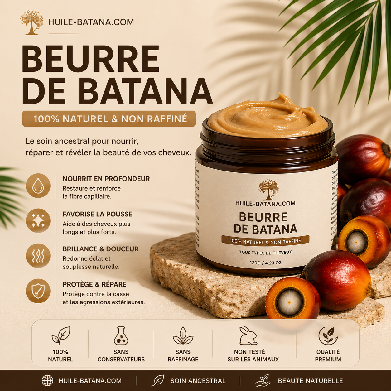 Beurre de Batana Cheveux — Masque Nourrissant Brillance & Douceur