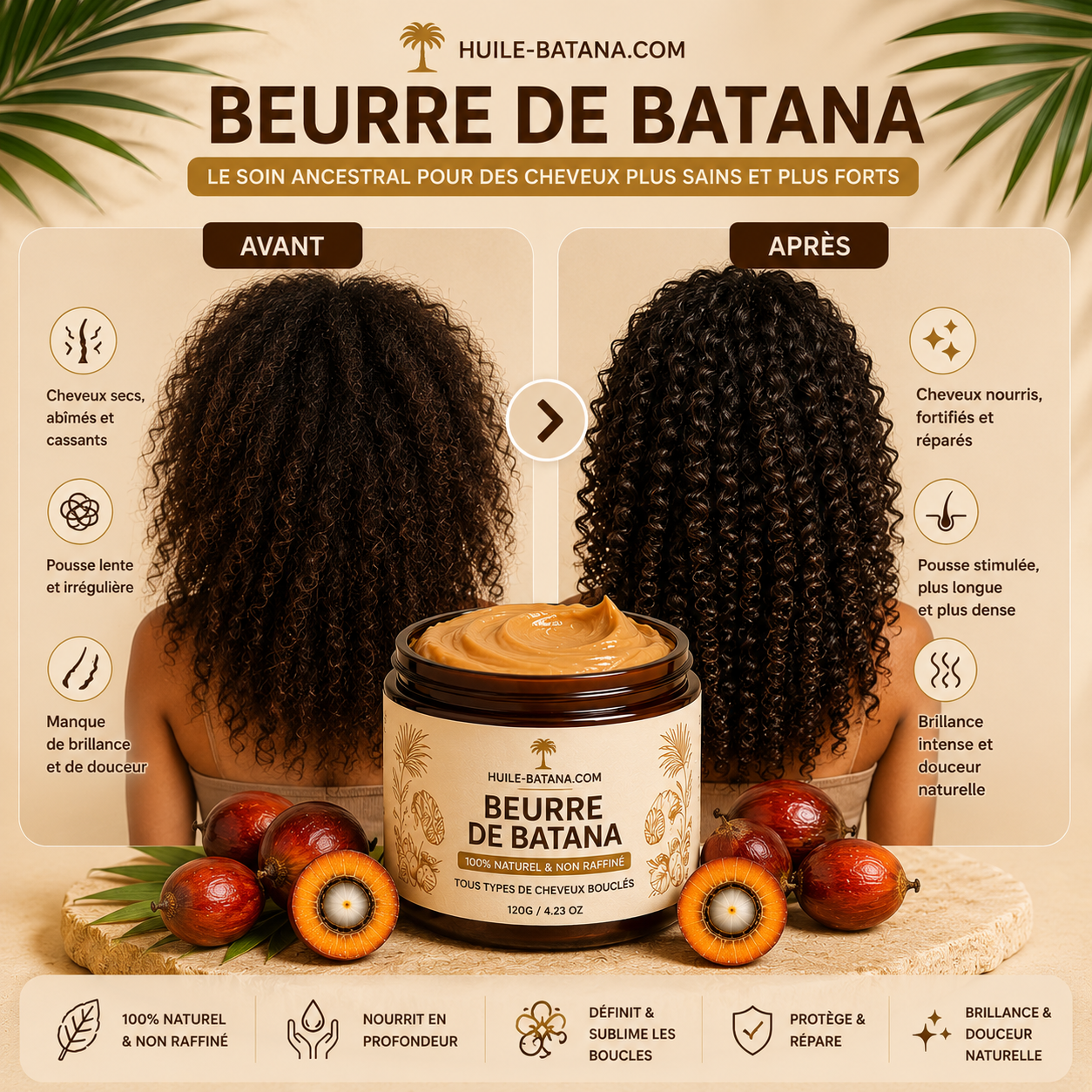 Beurre de Batana Cheveux — Masque Nourrissant Brillance & Douceur