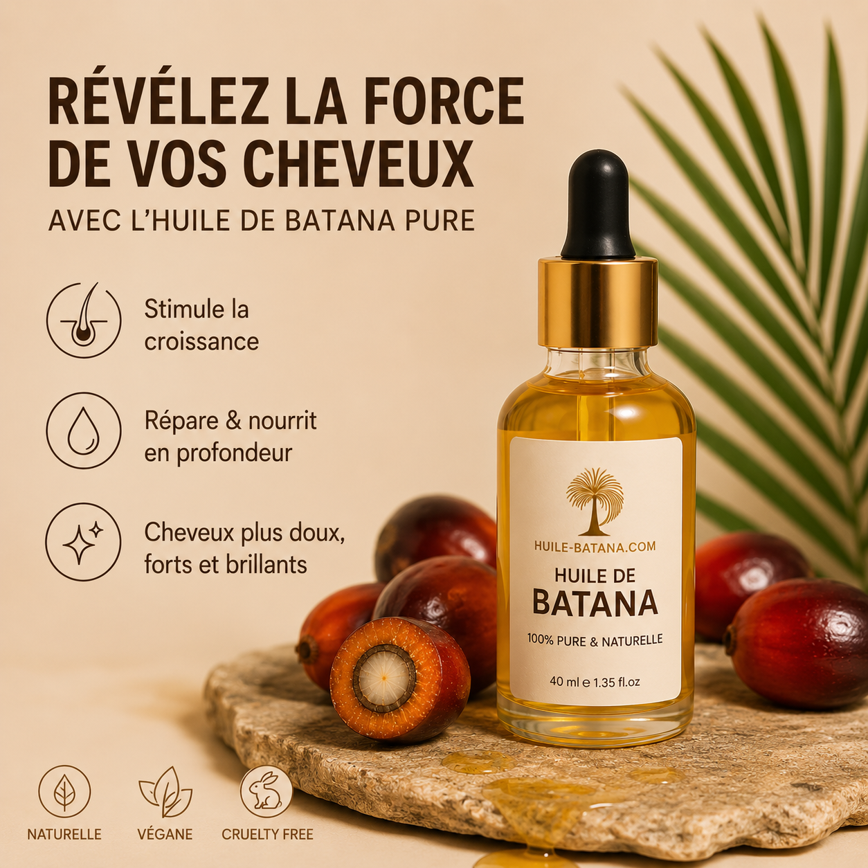 Huile de Batana 100% Pure — Soin Nourrissant Cheveux Secs & Abîmés